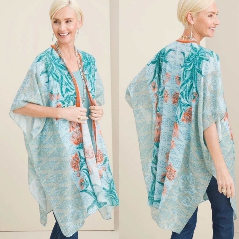 Arrata Silent Journey duster ruana wrap 
floral cloud print